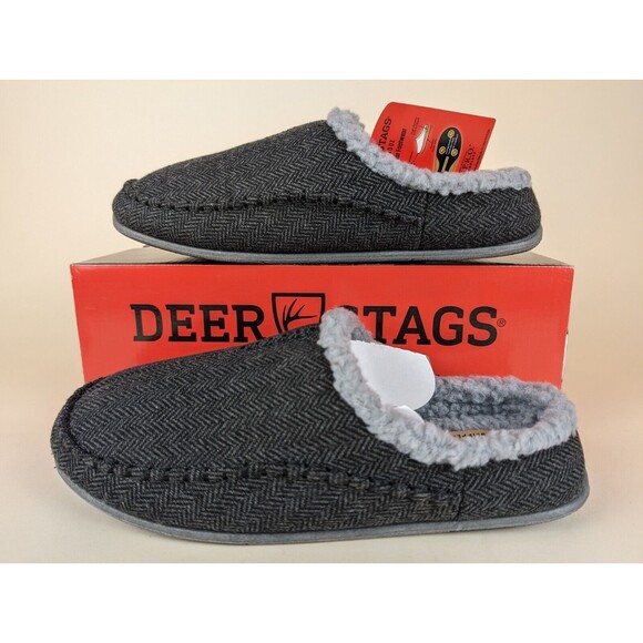 Deer Stags Slipperooz Nordic Slippers Mens 11 M Black Tweed Slip On Shoes NWB - Picture 3 of 11